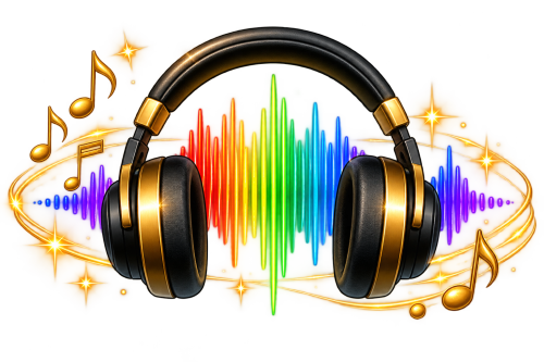 Kopfhörer mit farbiger Audio-Wellenform